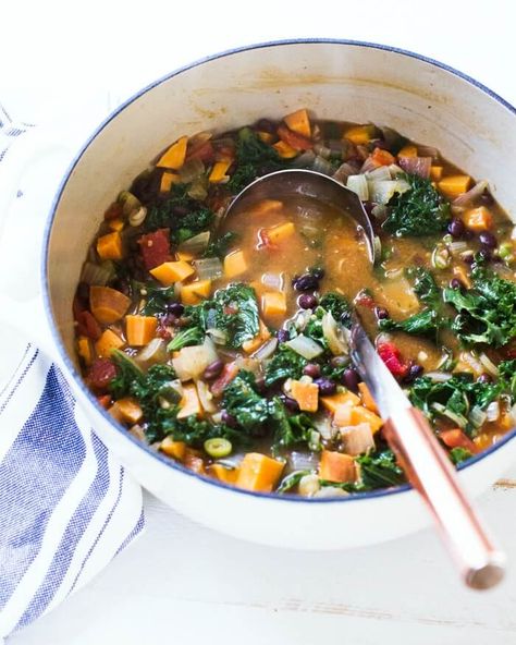 Sweet Potato Kale Soup, Potato And Kale Soup, Potato Kale Soup, Sweet Potato And Kale, Sausage And Kale Soup, A Couple Cooks, Sweet Potato Kale, Meatless Monday Recipes, Couple Cooking