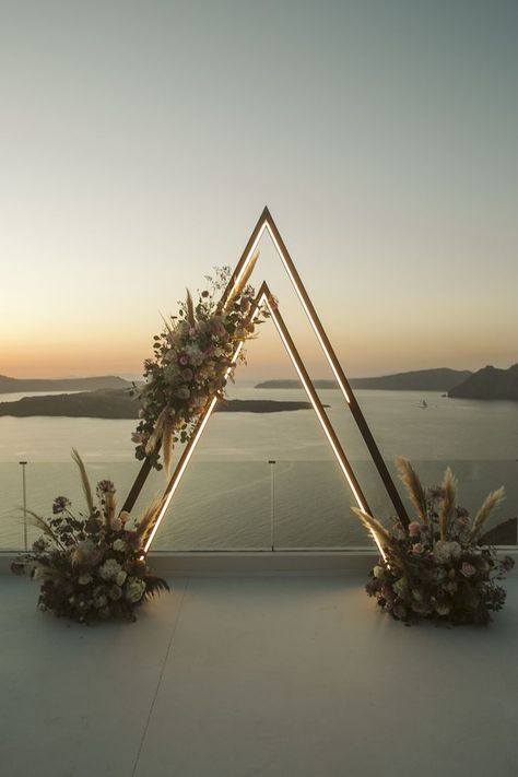 wedding arch, wedding flowers, wedding ceremony Wedding Arbor Unique, Wooden Triangle Backdrop, Wedding Arch Ideas Triangle, Geometric Wedding Arch, Unique Wedding Arch Ideas, Wooden Triangle Arch, Triangle Arch Wedding, Wedding Triangle Arch, Fresh Wedding Decor