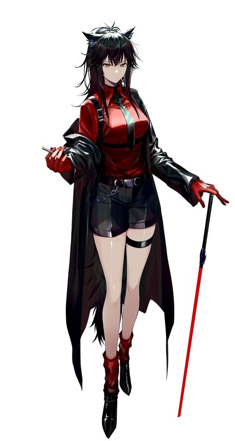 Texas Arknights, Figure Illustration, Standing Posture, Anime Shorts, Princesa Zelda, Red Gloves, 캐릭터 드로잉, Modern Fantasy, Anime Pfp