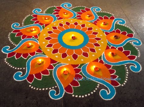 Color Rangoli, Design With Dots, Rangoli Designs For Diwali, Indian Rangoli Designs, Pongal Kolam, Poster Rangoli, Diwali Design, Rangoli Designs Photos, Rangoli Designs Simple Diwali