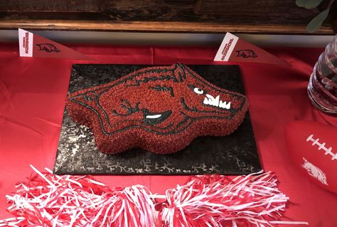 Wooo Pig Sooie! This Arkansas Razorback cake was the groom’s cake for a wedding celebration! It’s white cake with buttercream frosting. Taste and see that the Lord is good! Cristin’s Cake Creations appreciates being able to serve you for your special occasion! Razorback Cake, Cake With Buttercream Frosting, Arkansas Razorback, Cake With Buttercream, S Cake, Groom Cake, Arkansas Wedding, Taste And See, The Lord Is Good