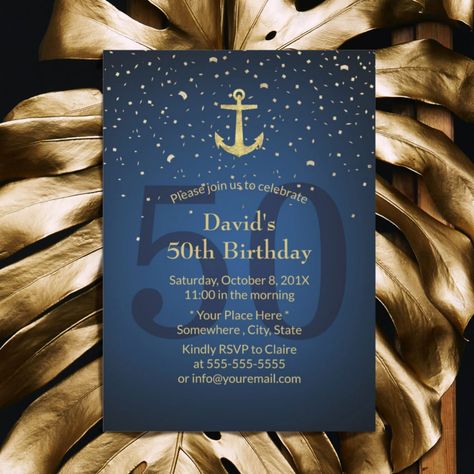 Anchor Invitations, 65th Birthday Invitations, Anchor Birthday, 80 Birthday, 50th Birthday Men, Birthday Glitter, 80th Birthday Invitations, Nautical Birthday, Navy Anchor