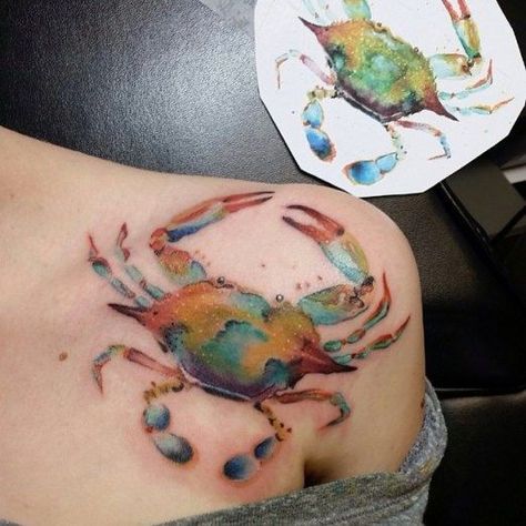 Crab Tattoo For Women, Blue Crab Tattoo, Animal Print Tattoo, Crab Tattoo, Awareness Tattoo, Tattoo For Son, Inked Magazine, Watercolor Blue, Blue Crab