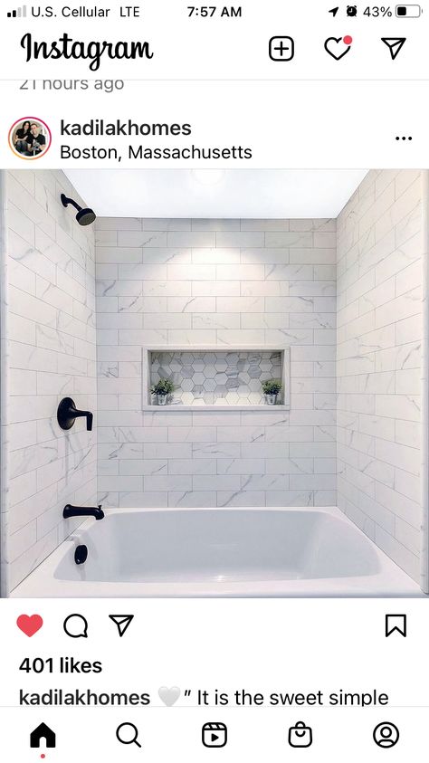 Storage For Small Bathrooms, Bathtub Tile Surround, Bathroom Tub Remodel, Hidden Storage Ideas, Bathroom Remodel Plans, White Tile Shower, Tub Remodel, Guest Bathroom Remodel, Full Bathroom Remodel