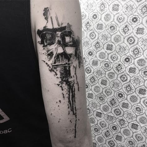 Splatter Tattoo, Star Wars Sleeve, Vader Tattoo, Star Wars Tattoo Sleeve, Darth Vader Tattoo, Star Wars Tattoo Ideas, Mangas Tattoo, Tattoo Star, Unique Tattoos For Men