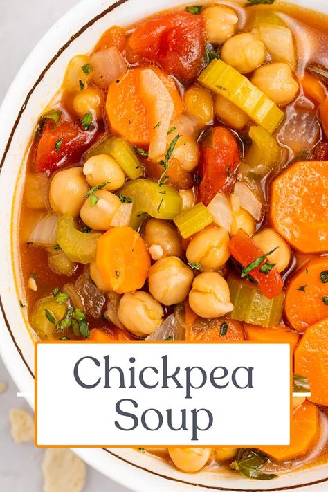 This chickpea soup is super comforting and satisfying! It's loaded with fresh herbs and veggies, perfectly seasoned, and finished off with hearty chickpeas. This chickpea soup comes together in just 15 minutes and is loaded with nutrients and delicious flavor! Creamy Chickpea Soup, Garbanzo Bean Soup, Recipes Chickpeas, Bowl Dinners, Creamy Chickpea, Weight Watchers Food Points, 40 Aprons, Clean Eating Dinner Recipes, Chicken Chickpea