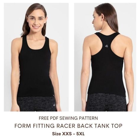 Form fitting racer back tank top free pdf sewing pattern Tank Top Sewing Pattern Free, Elastic Waist Shorts Pattern, Top Pattern Sewing, Tank Top Sewing Pattern, Puffed Sleeve Top, Paper To Print, Simple Tank Tops, Tank Top Pattern, Shorts Pattern