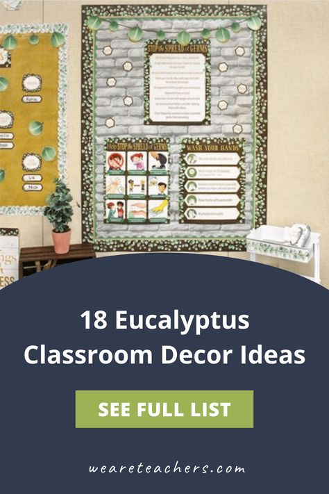 Eucalyptus classroom decor will add a soothing air of calm to any classroom—which is exactly what most teachers need. Eucalyptus Classroom Decor, Eucalyptus Classroom, Classroom Decor Ideas, Classroom Diy, Birthday Bulletin Boards, Diy Classroom Decorations, Birthday Bulletin, Classroom Rug, We Are Teachers