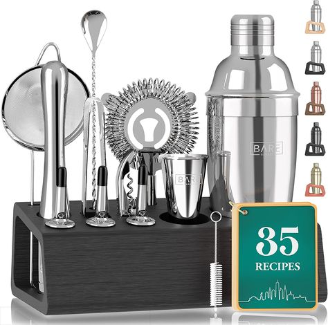 Deluxe Mixology Bartender Kit Bar Set | 14-Piece Martini Cocktail Shaker Set | Professional Barware Mixing Tools for Home Bartending | Bamboo Stand Recipe Cards | Gift Set for Him & Her (Silver Black) Cocktail Kit Gift, Bar Cart Essentials, Bartender Set, Bartending Kit, Bartender Kit, Martini Shaker, Martini Bar, Cocktail Shaker Set, Cocktail Kits