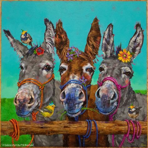 Decoupage Tins, Backyard Barn, Mexican Birthday Parties, Horse Flowers, Cute Donkey, Oil Painting Flowers, Donkeys, Horse Painting, Scrapbook Crafts