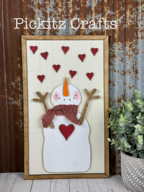 Valentines Wood Crafts, Dollar Tree Valentine Crafts, Valentine Snowman, Valentine Wood Crafts, Diy Schneemann, Paper Heart Garland, Saint Valentin Diy, Signs From Heaven, Valentine Centerpieces