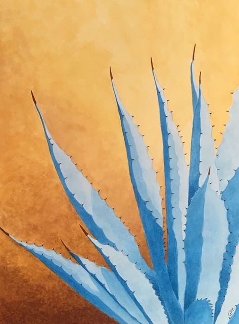 Tequila Sunrise by Girish Kelkar | ArtWanted.com Agave Art Paintings, Abstract Mexican Art, Agave Drawing, Agave Mural, Agave Illustration, Agave Watercolor, Mexican Paintings Ideas, Agave Painting, Mexican Watercolor