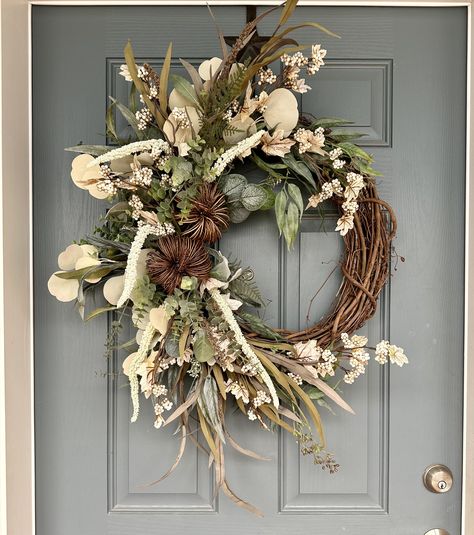 Double Door Fall Wreath Pumpkin Wreath Fall Grapevine - Etsy Double Door Fall Wreaths, Fall Door Wreaths Front Porches, Double Door Front Door, Classy Fall Decor, White Fall Wreath, Halloween Grapevine Wreath, White Fall Decor, Double Wreath, Elegant Fall Wreaths