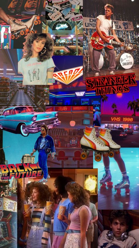 #80s #retro #stranger things #backtothefuture #vintage #collage #wallpaper #rollerblading #movies #arcade Vintage Collage Wallpaper, 80’s Aesthetic, Collage Wallpaper, Stranger Things Aesthetic, Retro Arcade, 80s Movies, Vintage Collage, 80s Retro, Stranger Things