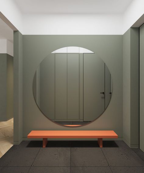 Apartment Mirror, Door Apartment, Dekor Diy, 아파트 인테리어, Inspiring Spaces, Entrance Door, Mirror On The Wall, Steel Furniture, Round Mirror