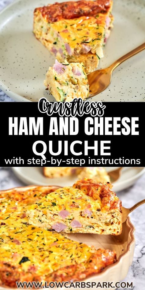 Discover how to make this easy Crustless Quiche loaded with fluffy eggs, zucchini, ham, and gooey cheese—a quick, healthy, and perfect breakfast or brunch option. With just 10 minutes of prep and basic ingredients like ham, eggs, zucchini, cheese, and seasoning, you'll have a mouthwatering quiche ready to impress everyone. Basic Crustless Quiche Recipe, Easy Crustless Quiche, Zucchini Casserole Recipes, Ham And Cheese Quiche, Delicious Quiche, Zucchini Cheese, Easy Quiche, Quiche Recipes Easy, Fluffy Eggs