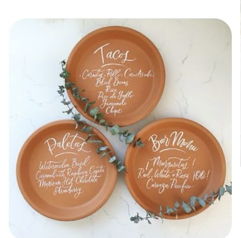 Terracotta Fiesta Party, Bridal Shower Ideas Terracotta, Bridal Shower Terracotta Theme, Terracotta Charger Plates, Terra Cotta Bridal Shower Decor, Terracotta Birthday Theme, Terracotta Party Decor, Terracotta Bridal Shower Decor, Hacienda Bridal Shower Decor