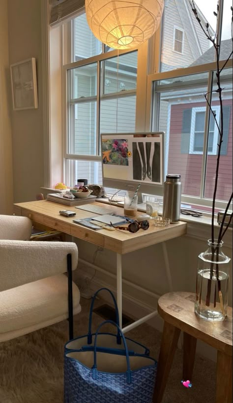 Scandi Desk Space, Window Facing Desk, Mini Studio, Work Space Decor, House Essentials, Nyc Apt, Desk Inspo, Study Room Decor, Dream Apartment