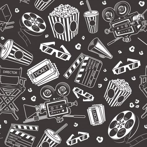 Seamless pattern with cinema elements | Free Vector #Freepik #freevector Cinema Art, Flat Paint, Peel And Stick Vinyl, Peel Stick Wallpaper, Adhesive Wallpaper, Accent Wallpaper, Vinyl Wallpaper, Abstract Wallpaper, Wallpaper Roll