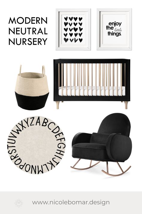 Black Gender Neutral Nursery, Black And White Modern Nursery, Modern Black Nursery, Black And Tan Nursery Ideas, Black White And Natural Wood Nursery, Black White And Beige Nursery, Neutral And Black Nursery, Black And Natural Nursery, Black Accent Nursery