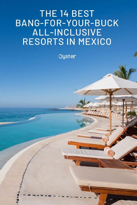 All-inclusive resorts make sticking to a travel budget a breeze. With that in mind, we found 15 all-inclusive hotels in Mexico -- from Cabo to Cancun -- that offer the most value for the price. We're talking a wide range of amenities and inclusions here, from top-shelf liquor, to amazing dining options, a wealth of activities, and great pool scenes. Click to read the 14 best bang-for-your-buck all-inclusive resorts in Mexico and start planning your getaway. Top All Inclusive Resorts, Cabo San Lucas Resort, Resorts In Mexico, Cabo Resorts, Cancun All Inclusive, Plunge Pools, Best All Inclusive Resorts, Cancun Resorts, Cancun Hotels