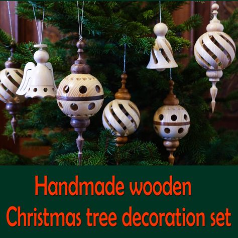 Christmas tree ornaments, 7 pcs, ash, cherry and walnut wooden, Hand Turned, Handmade Wooden Xmas decoration ornaments, Handmade wooden gift Wood Turning Christmas Ornaments, Woodturned Ornaments, Turned Christmas Ornaments, Wooden Christmas Tree Decorations, La Cloche, Wooden Ornament, Wooden Christmas Trees, Decorative Elements, Wooden Gifts