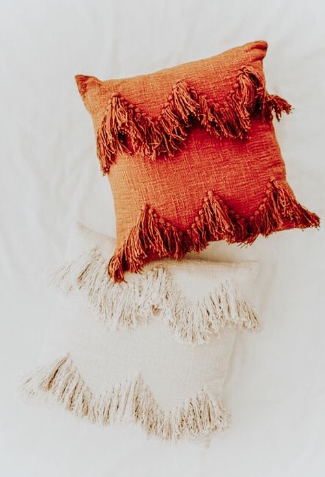 ❁ ryleighjade5111 ❁ Moroccan Decor Living Room, Pillow With Tassels, Fringe Throw, Moroccan Decor, Bolster Pillow, Diy Pillows, Boho Pillows, Handmade Home, A Pillow