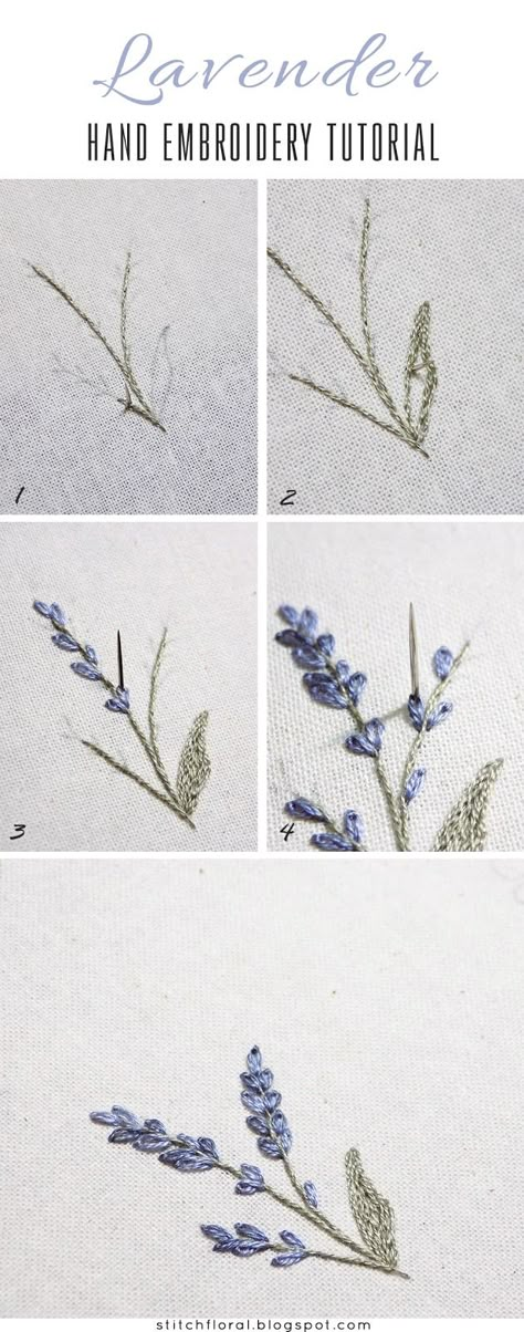 Syprosjekter For Nybegynnere, Lavender Embroidery, Sulaman Pita, Silk Ribbon Embroidery Patterns, Hand Embroidery Tutorial, Embroidery Stitches Tutorial, Pola Sulam, Learn Embroidery, Embroidery Flowers Pattern