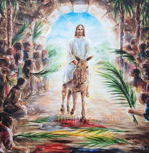 The Triumphal Entry by Melani Pyke Acrylic ~ 12" x 12" Triumphal Entry, Heaven's Gate, Holy Quotes, Jesus Painting, Palm Sunday, Biblical Art, Jesus Christus, Jesus Pictures, Origami Crafts