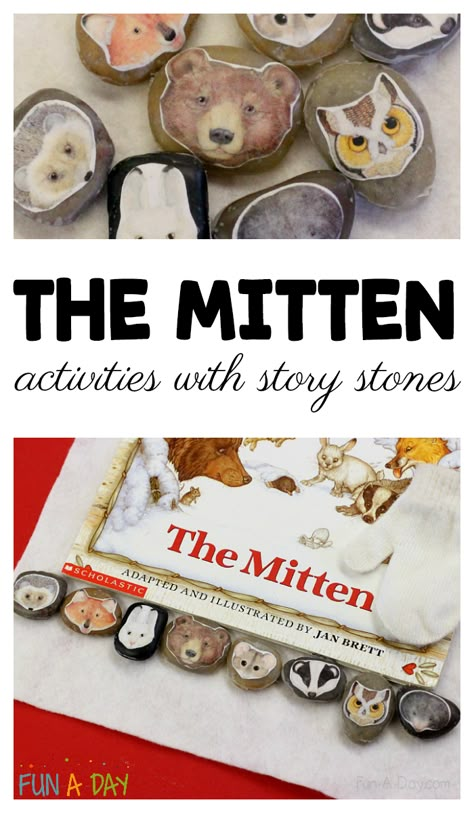 Mitten Activities Preschool, The Mitten Activities, Rock Activities, Language Activities Preschool, Retelling Activities, Winter Activities Preschool, Literature Activities, Story Stones, The Mitten