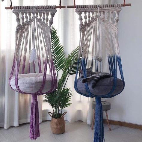 Cat Hammock Tutorial, Macrame Pet, Macrame Cat Hammock, Macrame Basket, Gatto Carino, Makramee Diy, Pet Hammock, Cat Hammock, Boho Macrame