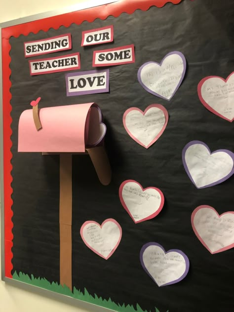 Mailbox Bulletin Board Ideas, Valentine Decorations Classroom, Valentines Day Birthday Board Classroom, Pink Shirt Day Bulletin Board Ideas, Valentines Day Classroom Ideas, Feb Bulletin Board Ideas, Valentines Desk Decorations Offices, Valentines Day White Board Ideas, Valentines Day School Decorations