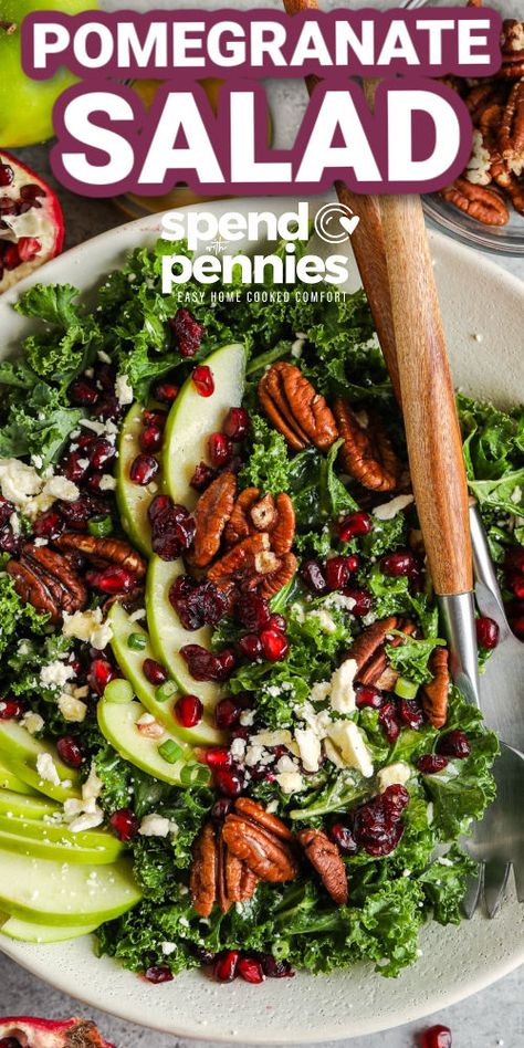 Pomegranate Pecan Salad, Winter Kale Salad With Pomegranate, Kale Apple Pomegranate Salad, Kale And Pomegranate Salad Recipes, Apple And Pomegranate Salad, Apple Pomegranate Harvest Salad, Christmas Pomegranate Salad, Kale And Pomegranate Salad, Spring Mix Pomegranate Salad