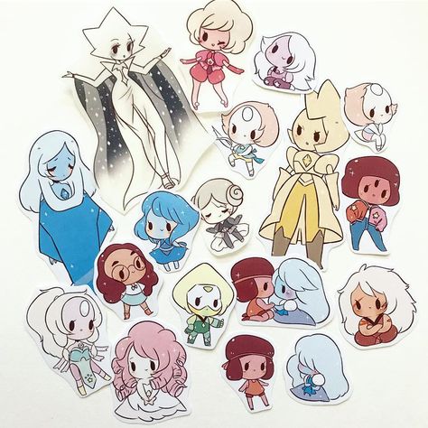 In honour of the new episodes, I did a limited reprint of the steven universe sticker sets! (SOLD OUT- THANK YOU!) If you buy two sets,… Chibi Steven Universe, Pearl And Pink Diamond, Steven Universe Stickers, Steven Universe Wallpaper, Steven Universe Comic, Steven Universe Gem, Steven Universe Fanart, Universe Art, Space Rock