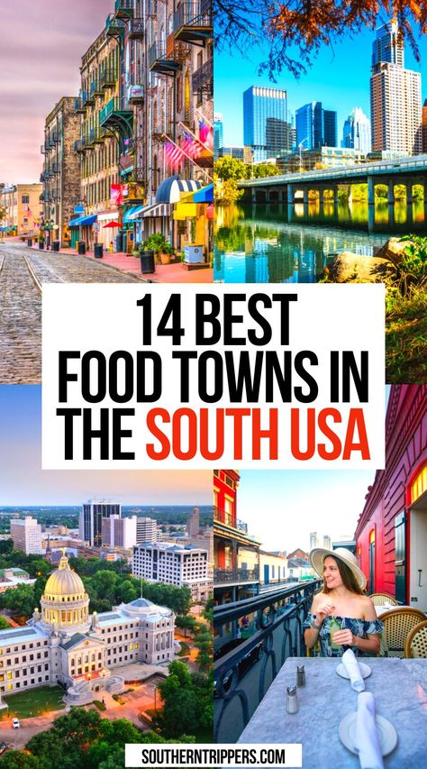 14 Best Food Towns in the South, USA Best Foodie Vacations, Houston Foodie, Usa Places, South Usa, Southern Usa, Travel Foodie, State Foods, Usa Food, Regional Food