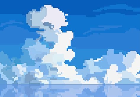 Pixel style of cloud in the sky with ref... | Premium Vector #Freepik #vector #sky #pixel-art #pixel #sky-illustration Pastel Blue Background, Cool Pixel Art, Pixel Art Games, Cute Pastel Wallpaper, Pastel Wallpaper, Game Design, Premium Vector, Game Art, Pixel Art