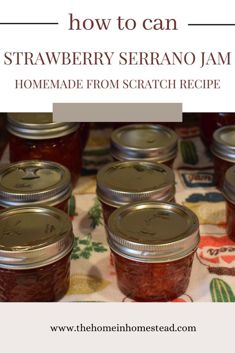 Strawberry Serrano Jam Strawberry Serrano Jam, Spicy Strawberry Jam Recipe, Spicy Jam, Sandwich For Lunch, Canning Jam Recipes, Canning Rack, Jalapeno Jam, Canned Strawberries, Can Jam