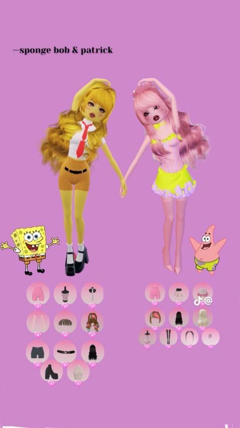 Spongebob Dress, Spongebob Outfit, Duo Outfits, Duo Ideas, Outfit Themes, Duo Dress, Code Brookhaven, Outfits Hacks, Code Dress