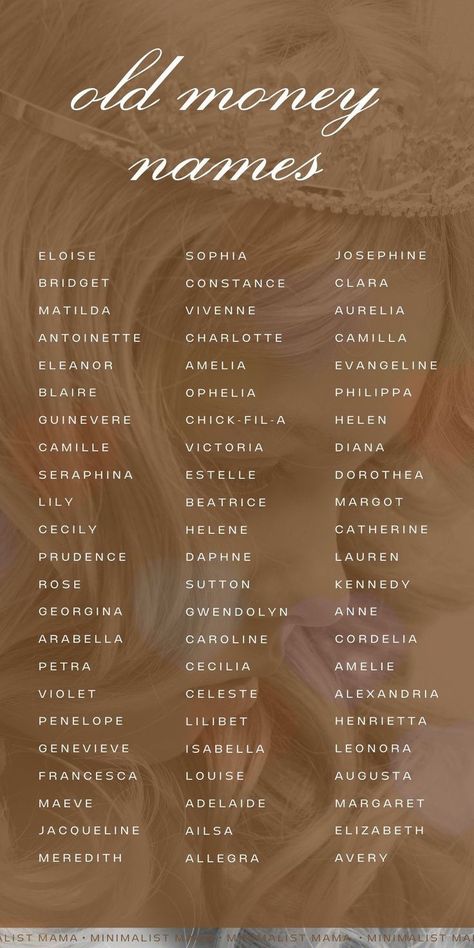 The *prettiest* old money names for girls that are totally dreamy and sweet. (These pretty names definitely give 'rich girl names' vibes!) Names From Books, Old People Names, Aesthetic Last Names, Rich Girl Names, Old Money Names, Style Names, Sweet Baby Names, Names For Girls, Unusual Baby Names