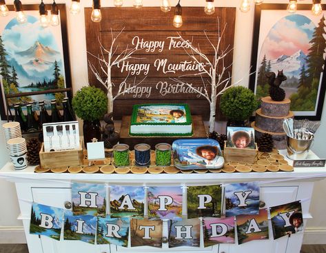 Bob Ross Birthday Party, Bob Ross Party, Bob Ross Birthday, Prime Party, Mountains Quotes, Bob Ross Art, Bob Ross Paintings, Painting Birthday, The Joy Of Painting