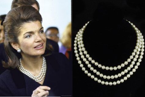 Jackie Kennedy's Jewelry| Retro Gran Three Strand Pearl Necklace, Pearl Trend, The Kennedys, Choker Pendant, Jackie O, Original Jewelry, Faux Pearl Necklace, Tahiti, Kauai