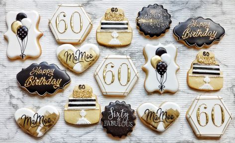 By: Blue House Sugar Cookies 60 Cookies Decorated, 60 Cookies Birthday, 60th Birthday Royal Icing Cookies, 60 Th Birthday Cookies, 60 Birthday Cookies Decorated, 60th Birthday Cookies Mom, 60th Birthday Cookies Decorated, 40th Birthday Cookies Decorated, Black And Gold Birthday Cookies