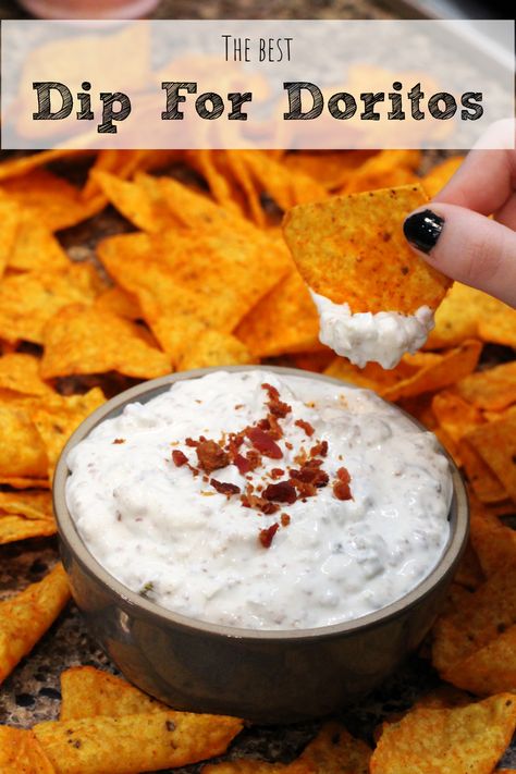 Best Dip For Doritos Recipe - Great for Football Parties! Dip For Doritos Recipes, Dip For Doritos, Doritos Dip, Dorito Dip, Doritos Recipes, Dip For Potato Chips, Best Dip, Blt Dip, Cucumber Dip