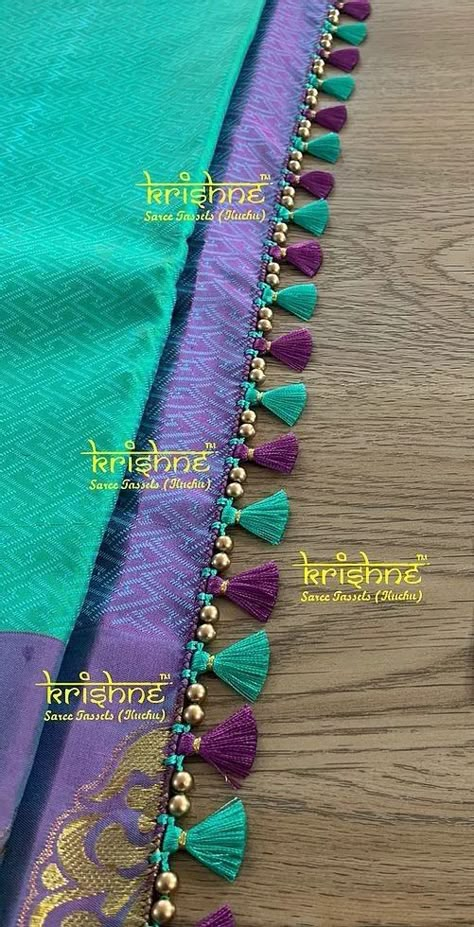 Saree Kuchu New Designs Simple, Baby Kuchu Designs, Dupatta Latkan, Crochet Dupatta, Pallu Designs, Saree Tassel, Saree Kuch, Saree Kuchulu, Tassels Fashion Clothing