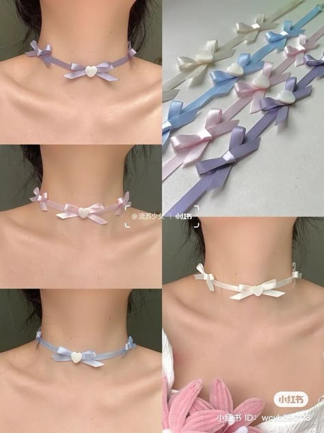 Fancy Choker Necklace, Ribbon Accessories Diy, Coquette Accessories Aesthetic, Coquette Accesorios, Coquette Accessory, Ribbon Bracelet Diy, Bracelet With Ribbon, Kalung Choker, Coquette Diy