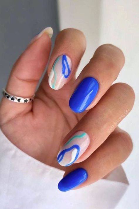 Swirl Blue Aquarius Nail Ideas Oval Acrylic Nails, Swirl Nail Art, Seventh Heaven, Nagellack Trends, Bright Summer Nails, Cute Summer Nails, Simple Nail Art Designs, Popular Nails, Summer Nail