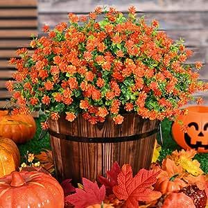 Fall Decor, Fake Mums, 24 Bundles Fall Flowers, UV Resistant Artificial Mums for Outdoors, Faux Mums for Outside, Fall Flowers Plants Artificial for Decoration For Home Porch Thanksgiving,Red Orange Fake Greenery, Mums Flowers, Fleur Orange, Planting Shrubs, Garden Porch, Low Maintenance Garden, Outdoor Flowers, Deck Garden, Fall Plants