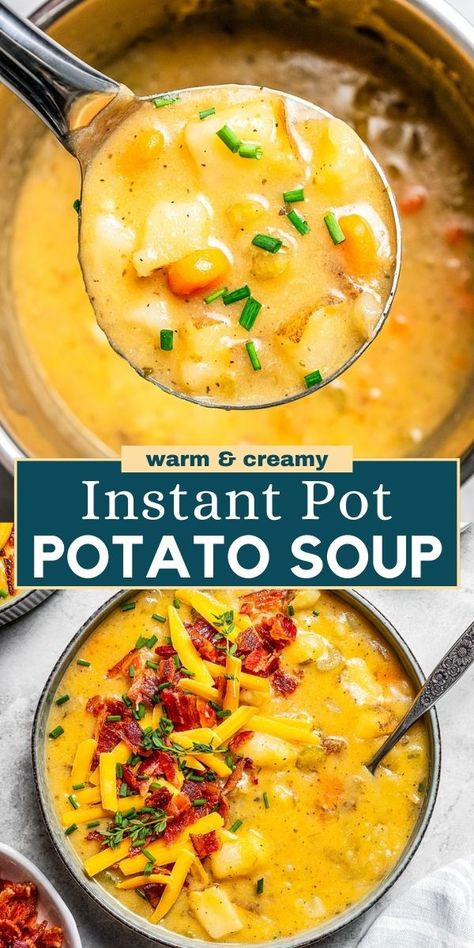 Instant Pot Loaded Potato Soup, Instant Pot Potato Soup, Loaded Potato Soup, Pot Recipes Easy, Crock Pot Recipes, Diner Recept, Loaded Potato, Instant Pot Soup, Instant Pot Recipes Chicken