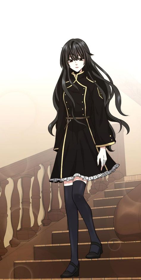 #TheBeginningAfterTheEnd #TBATE #Webtoon #Kathlyn Black Anime Outfits, Anime Black Outfit, Black Hair Manhwa Girl, Black Anime Dress, Manhwa Girl Black Hair, Anime Black Dress, Manhwa Outfits, Knight Outfit, The Beginning After The End