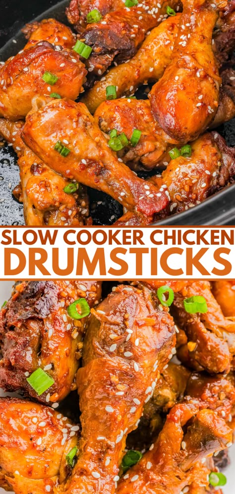 Slow Cooker Chicken Drumsticks - 🍗🍯🧄 These honey garlic chicken drumsticks marinate in a mixture of soy sauce, honey, garlic, ginger, and more which gives them a balance of sweet, savory, and lightly smoky FLAVOR! After slow cooking for hours, the meat is fall-off-the-bone tender and juicy! The EASIEST way to make chicken drumsticks because your slow cooker does all the work and everyone adores the result! Honey Garlic Chicken Drumsticks, Slow Cooker Chicken Drumsticks, Garlic Chicken Drumsticks, Crock Pot Drumsticks, Chicken Appetizers Easy, Chicken Appetizer Recipes, Easy Slow Cooker Chicken, Chicken Drumstick Recipes, Drumstick Recipes